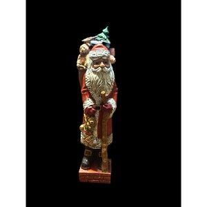 Vintage 10" Old World Santa With Backpack Of Toys Carrying A Walking Stick
